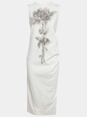 Sportmax White Midi Dress with Gray Floral Print